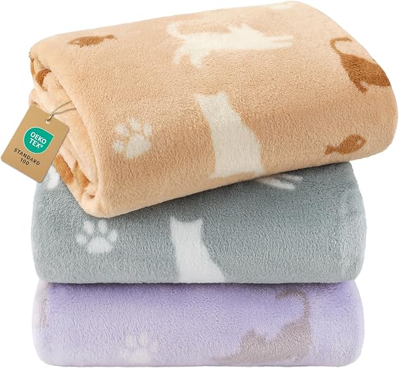 Luciphia 3 Pack Cute Cat Blankets Cozy Small Throw for Pet Puppy,23"x16" | 280GSM Fuzzy Kitten Pet Blankets Washable for Crate Bed Couch Car Indoor - Puppy Essentials Dog Gift