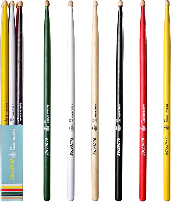 HUN Bluefire Classic 5A Drumstick,6 Sticks in Assorted Color,Weight Matched