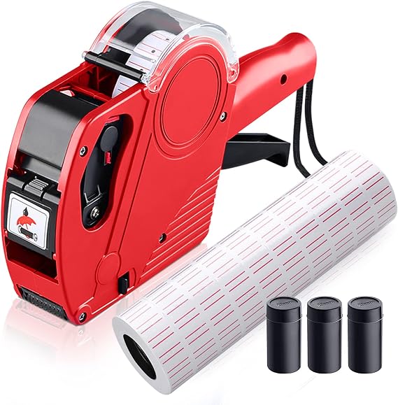 MX5500 8 Digits Price Tag Gun, Price Gun Kit with 3 Ink Refill Pricing Gun, Premium Label Gun Label Maker Pricing for Office Retail Shop Grocery Store Organization Marking (Red)