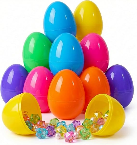 12-Pack Large Plastic Easter Eggs, 3.43" Fillable with Lock, Basket Stuffer