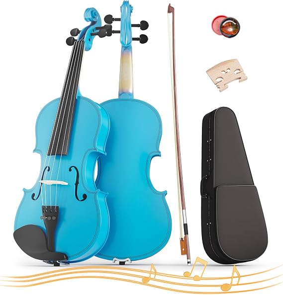 4/4 Beginner Violin Kit for Adults, Complete Full Size Violin Set with Portable Case, Bow, Rosin, Sky Blue