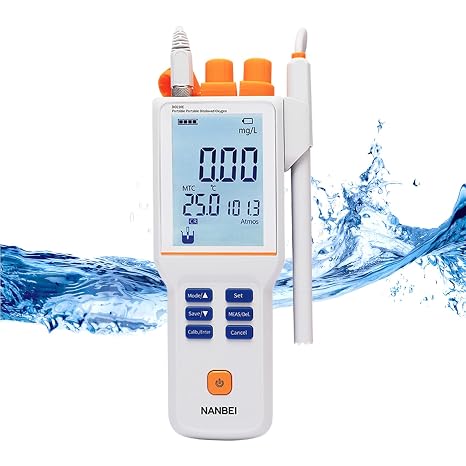 Portable Dissolved Oxygen Meter,Lab Dissolved Oxygen DO Meter,0.0-20.0 mg/L, 0.1 mg/L Resolution, +/-2.0 Percent Accuracy, 200 Percent Saturation Rang,200 Sets of Data Storage