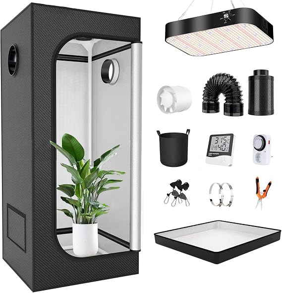 Grow Tent Kit with Full Spectrum LED Grow Lights, 600D Oxford Cloth, Hydroponics Carbon Filter for Indoor Plant Growing, Complete Hydroponic System