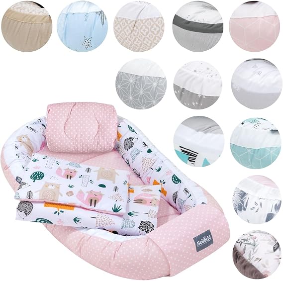 Bellochi 5 Piece Newborn Baby Nest Set 60 x 90 cm Baby Mattress 30 x 70 cm Newborn Blanket 50 x 75 cm 100% Cotton