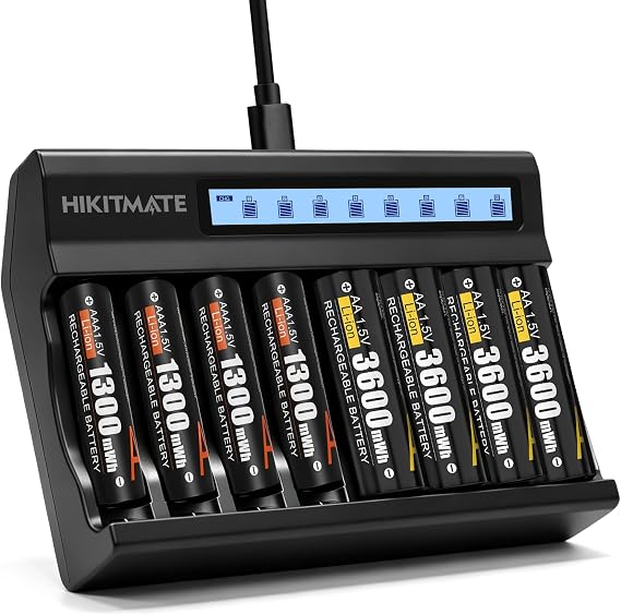 1.5V Rechargeable 4AA and 4AAA Lithium Batteries with Charger
