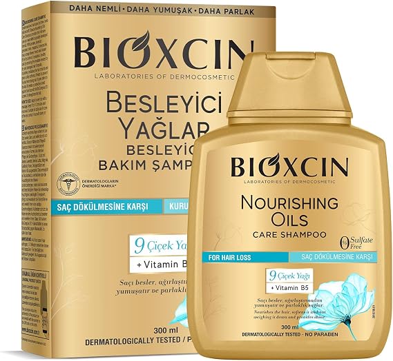 Bioxcin Besleyici Yağlar Şampuan 300 ml – Kuru ve Yıpranmış Saçlar İçin, 9 Çiçek Yağı, Pantenol ve BioComplex B11 İçerikli, Sülfatsız