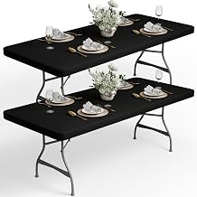 2 Pcs Black Picnic Table Cloth Elastic Fitted Tablecloths for 6ft Folding Table 72x30 Inch Stretch Washable Patio Table Cover for Outdoor Camping Banquet and Parties