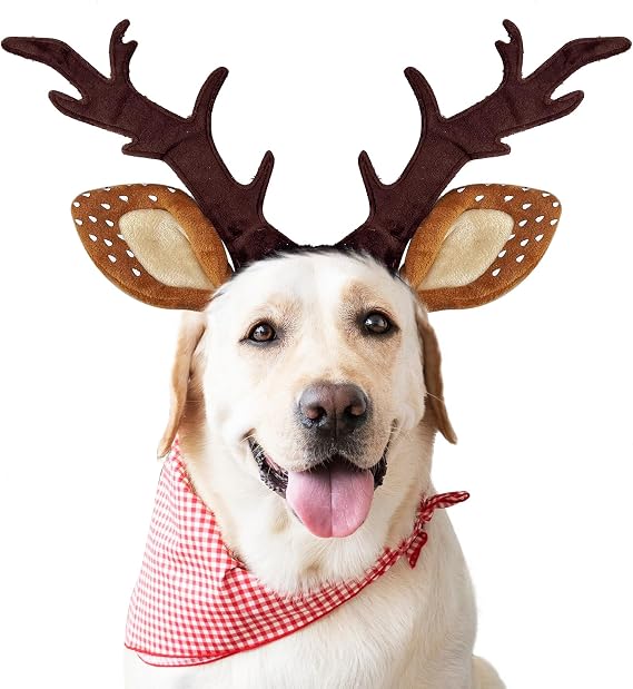 Dog Cat Christmas Reindeer Antlers Headband Classic Adjustable Elk Hat Headwear Pet Deer Cospaly Costumes Accessories (L(for Medium Big Dogs))