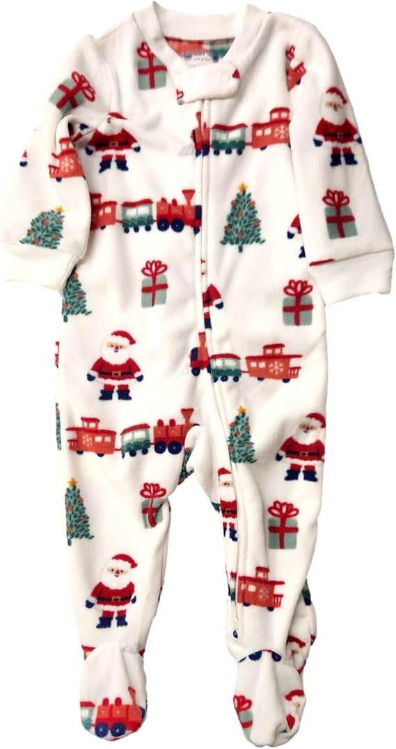 Carters Infant Boys White Santa & Train Christmas Footie Sleeper Pajamas