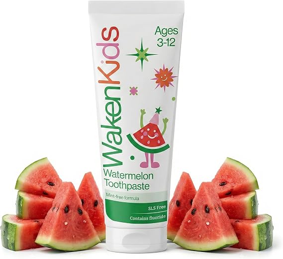 Waken Kids Toothpaste Watermelon 75ml, Fluoride, Ages 3-12, Mint-Free