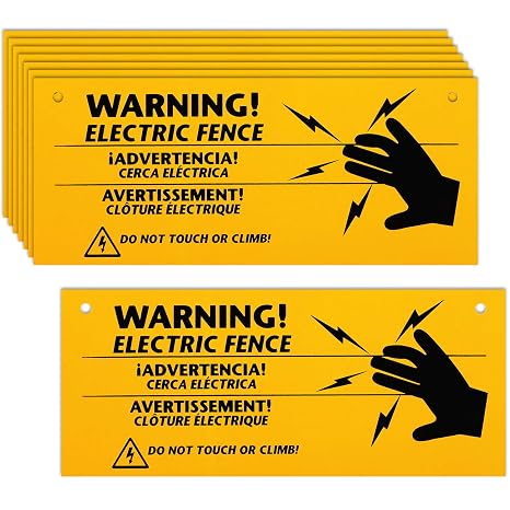 Blulu 8 Pieces Electric Fence Warning Signs 10 x 4 Inch | 10 x 4 Inch Plastic Danger Electric Fence Signs Safe Caution Warning for Farm Home