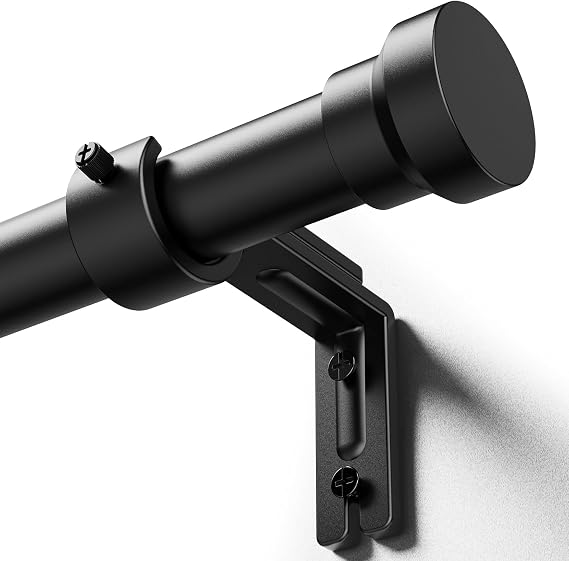 YaFex Curtain Rods 32-84 Inch, Heavy Duty 1 Inch Adjustable Curtain Rod for Windows, Black Long Window Treatment Rods, Modern Design, Easy Installation