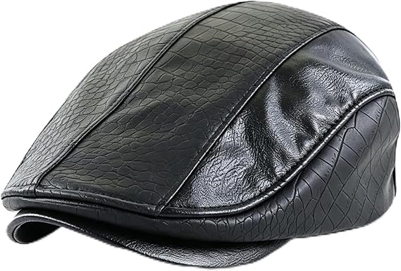Mens Ivy Cap PU Leather Newsboy Hat Adjustable Beret Caps Classic Golf Flat Cap Gatsby Driving Fishing Hat