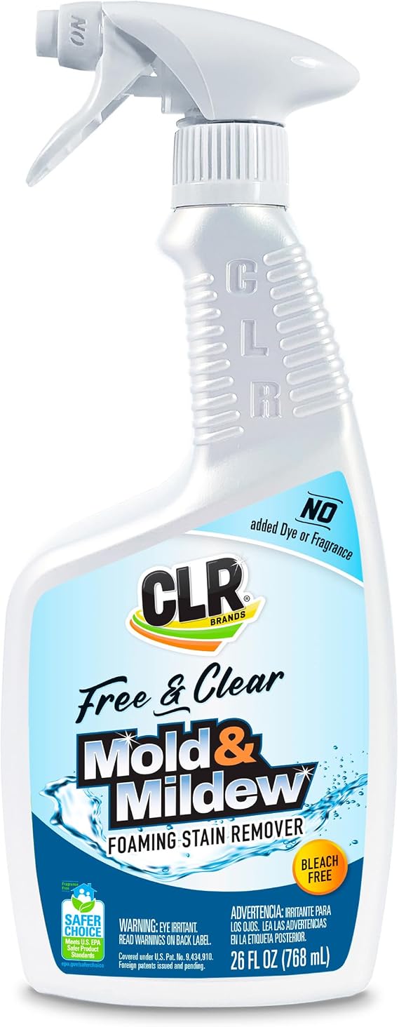 CLR Brands Mold & Mildew Free & Clear Stain Remover, 26 oz. Bottle | Bleach-Free, No Dyes or Fragrances