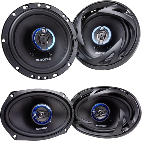 Hifonics Autotek Street Machine 6.5 Inch 3-Way Car Audio Universal Coaxial Speakers, 6 x 9 Inch 3-Way Car Audio Universal Coaxial Speakers, 2 Pairs