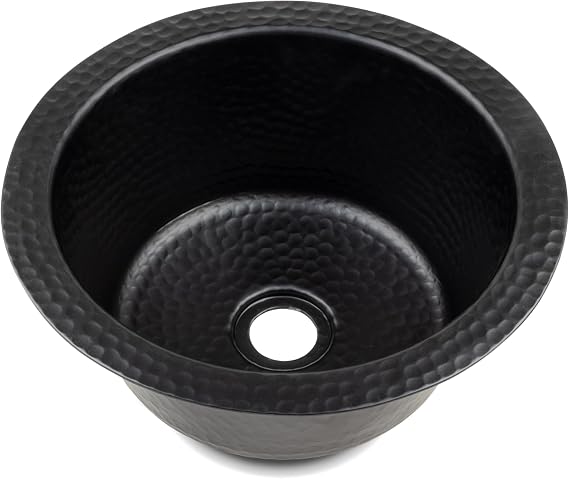 Monarch Abode Kitchen & Bar Sink 12-inch Essex Dual Mount Drop in Bar Prep Sink, Hand Hammered Matte Black Aluminum Sinks, Drop in or Undermount Kitchen Sinks, Single Circular Dual Mount Bowl