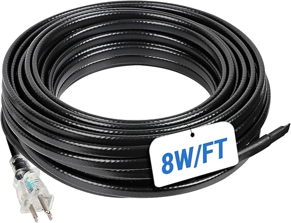 50FT Roof Snow De-Icing Kit, 8 Watts/ft Heat Tape for Roof and Gutters w/ 20 Clips, Self-Regulating Heat Cable with LED Plug, Roof Heat Tape for Ice Dam & Pipe Freeze Prevention, 120V