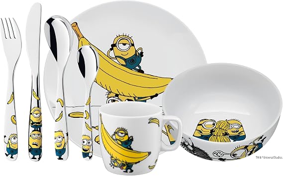 WMF Minions Children's Crockery Set 7 Pieces with Children's Cutlery Stainless Steel from 3 Years Polished Cromargan Dishwasher Safe