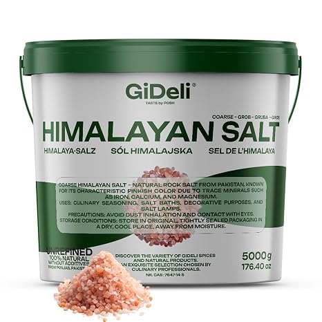 GiDeli Himalaya Salt Coarse 5kg Bucket - Rock Salt Kitchen and Foot Bath A lot for two purposes: seasoning from the mill and foot baths. Untreated no fragrances or dyes.