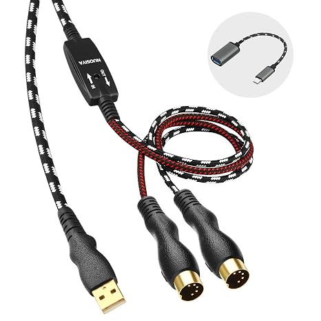 MIDI Cable, MIDI to USB Interface Cable 1.5m,MIDI Interface in-Out to USB Cord Adapter with Indicator for Piano Keyboard to PC Mac Laptop,Arranger Keyboard Tool