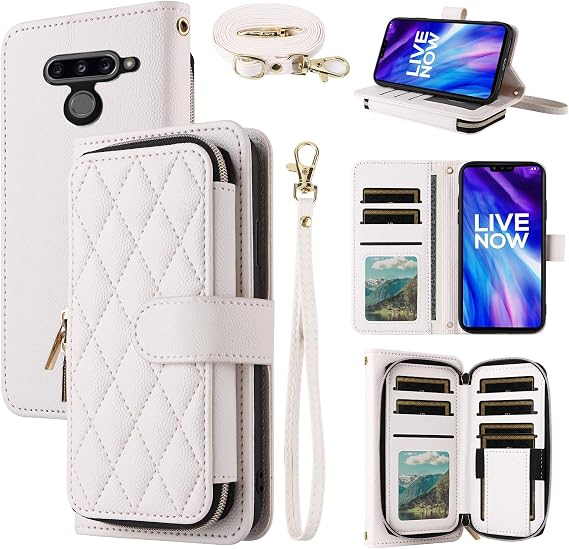 Argyle Wallet Case for LG V40 ThinQ Women Girls White