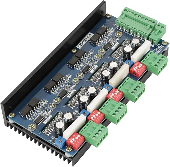 TB6600 Stepper Motor Driver Board, 0.5A to 4A Adjustable 4 Axis Controller with 1/16 Microstepping Heat Sink, 150KHZ Pulse for CNC Router Engraving Machine