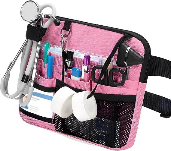 Adjustable Waist Medical Organizer Bag, Oxford Cloth Multi-Pocket Utility Pouch for Stethoscopes, Pens, and More