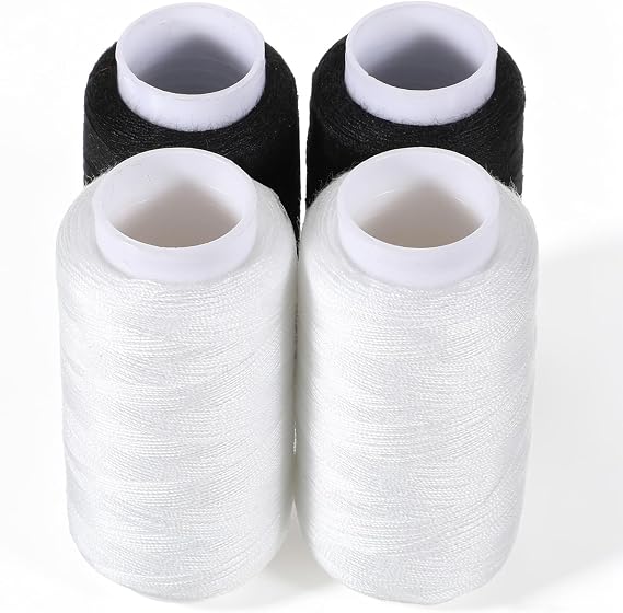 4 Spools Sewing Thread, Black and White Polyester Thread All Purpose Threads for Sewing Machine, Quilting, Embroidery, Mending, Hand Stitching