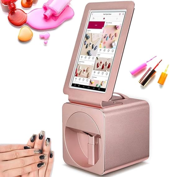 Portable Digital Mobile Nail Art Printer, Smart 3D Art Nail Printer with Top Handle and 10.1" Screen, Printing and Drying as One, Support WiFi/App Touch Screen Display,Rosegold