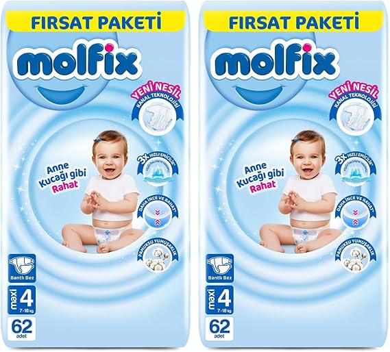 Molfix 3D Bebek Bezi Maxi 4 Beden, Fırsat Paketi 60 Adet (2 paketi)