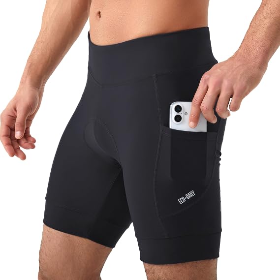 Men's Cycling Shorts with Zipper Pockets 4D Padded Bike Shorts for Men with Non-Slip Grips Reflective Elements
