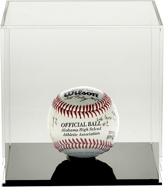 Source One Premium Clear Acrylic Display Case, Available with Additional Base (2 Inch Cube, Black Base)