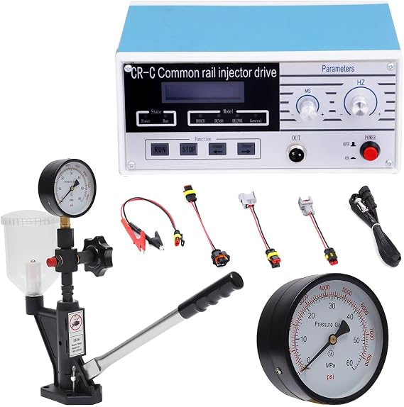 CR-C Common Rail Injector Tester Kit, 600 Bar 8000PSI Multifunction Diesel Injector Testing Machine + S60H Fuel Nozzle(Size:CR-C+S60H)