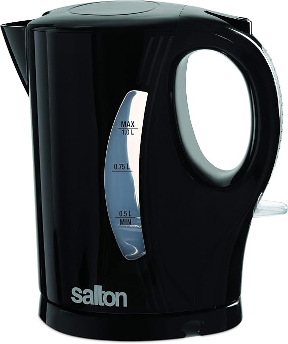 Salton Cordless Electric Kettle, Water Boiler and Tea Heater, 1 Liter/Quart Capacity with Automatic Shut-Off and Boil-Dry Protection, Water Level Window, 1000 Watts, Black (JK1641B)