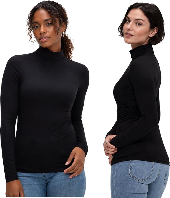 DEVOPS Womens 2 Pack Long Sleeve Mock Turtleneck Thermal Underlayer Shirts