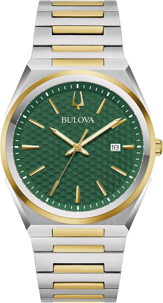 Bulova Mens Dress Classic Quartz Two Tone Stainless Steel Watch, Patterned Dial, 39mm