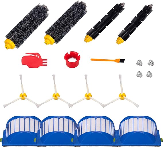 Hongfa Replacement Parts Kit for Irobot Roomba 500 Series & 600 Series | 694 692 690 680 660 665 651 650 614 595 585 564,4 Filter,4 Side Brush,2 Pairs Bristle and 2 Flexible Beater Brush