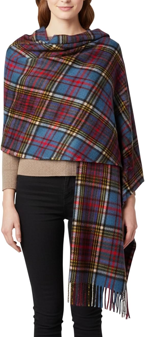 Lambswool Stole Extra Long Scarf for women - 100% pure wool - Oversized Wrap shawl - Scottish Tartan - Wedding, Mothers day gifts