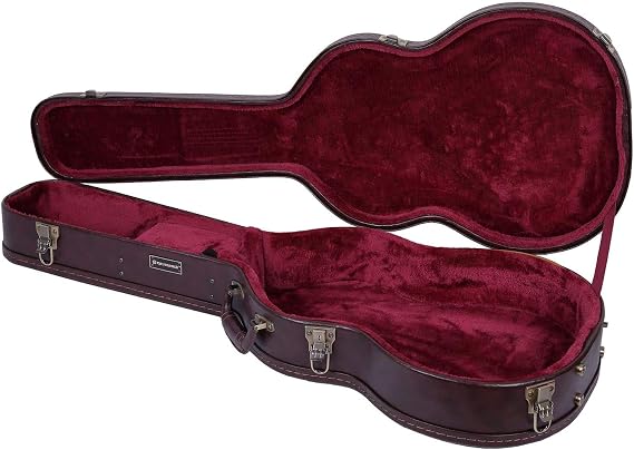 Crossrock Case - Hard-Shell Wooden Guitar Case - Fits 4/4 Classical Nylon String Guitars - Stainless Steel Latches, Sponge Lining, Metal Feet, Storage Space - Vintage Brown