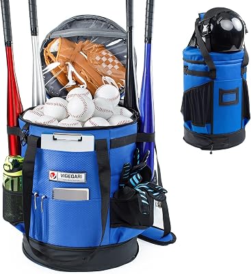 VIGERARI Baseball Bucket Bag- Coach Bag-Expandable Softball Bucket Organizer with Padded Seat