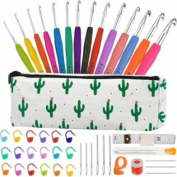 Crochet Hooks Set 14 Sizes Crochet Kit for Beginners Adults Knitting Accessories Tools with Case Aluminum Crochet Needles 2.0mm-10.0mm Ergonomic Grip for Arthritic Hands Gift