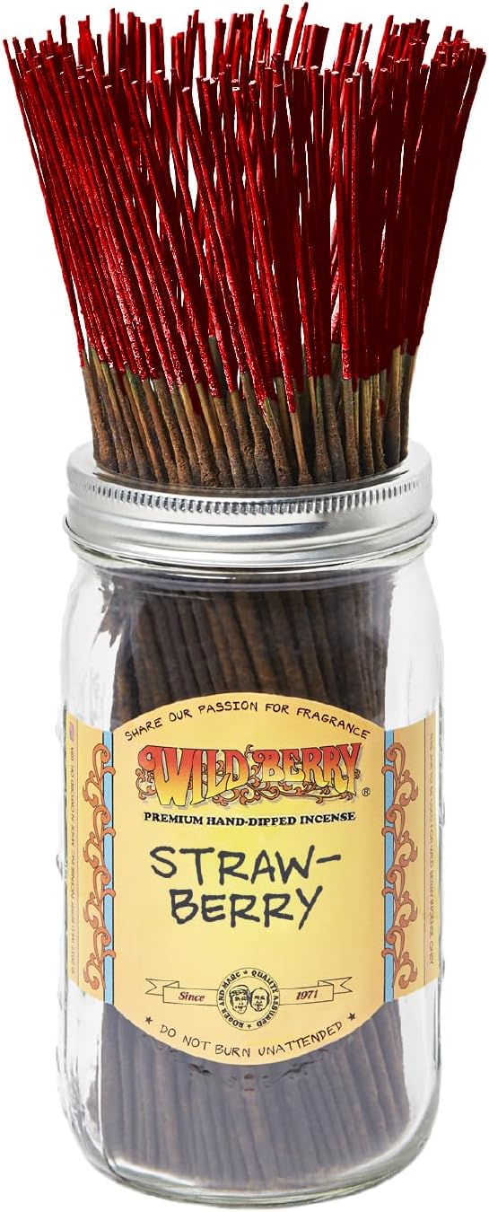 Wild Berry Incense Sticks - Strawberry - Sun-Ripened Strawberry Scent with Vanilla - Hand Dipped in The USA (100 Count)