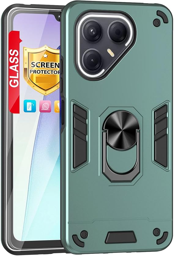 Compatible with Tecno Pova 7 5G Case [with Tempered Glass Screen Protector] for Tecno Pova 7 5G LJ7 Phone Case green