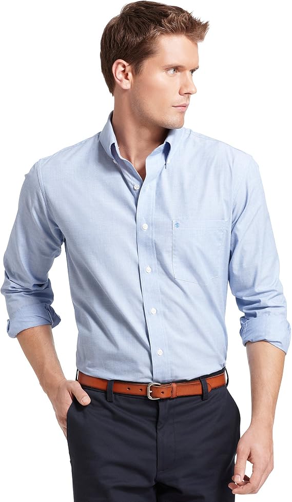 Izod Mens Performance Comfort Long Sleeve Solid Button Down Shirt