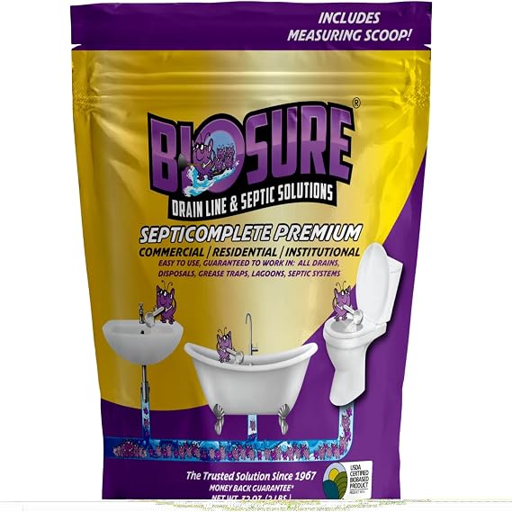 SeptiComplete Premium Powder: 2 lbs of Septic Tank & Septic Line Cleaner with Dosage Scoop: Use for Clogged Toilet Solutions, Plastic Septic Tank, and Septic Tank Riser.
