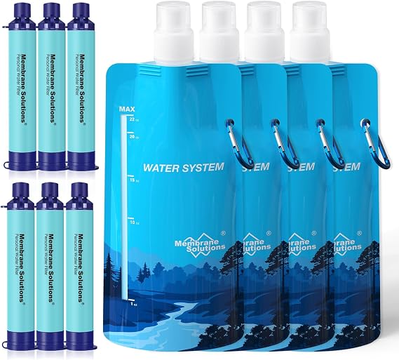 Membrane Solutions Squeeze Water Filtration System, Survival Water Purifier Kit, Portable Backpacking Gear for Hiking Camping Travel(6+4)