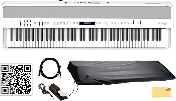 Roland FP-90X-WH 88-Key Digital Piano - White Bundle with Sustain Pedal, Cover, Cable, Online Piano Lessons, Austin Bazaar Instructional Video and Polishing Cloth
