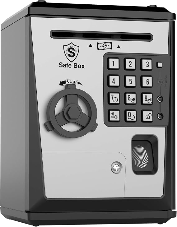 Toy Piggy Bank, Talking Safe Box Fingerprint ATM Machine for Kids