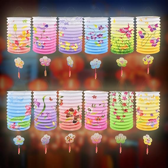 BUZIFU Pack of 12 Chinese Paper Lanterns 33 cm Paper Lanterns Multicoloured Paper Lampshade Foldable Paper Lanterns Colourful Paper Lampshade Paper Lamp for Chinese New Year Party Celebration