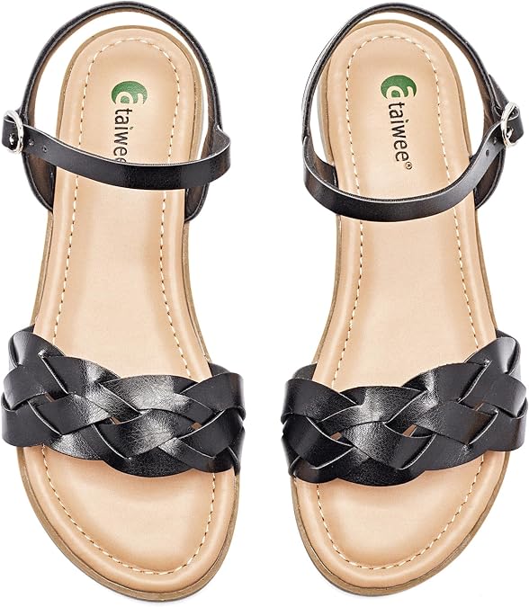 Ataiwee Women's Dressy Stylish Ankle Strap Slide Flat Sandals. | Buckle Ankle Strap with lightweight Rubber Sole,Memory foam footbed,Open-Toe